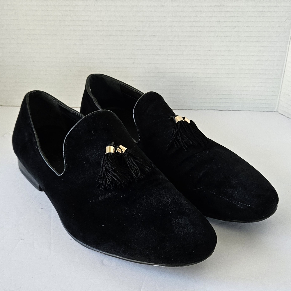 Zara Men's black velvet slip on tassel loafers size 42 EU 9 US